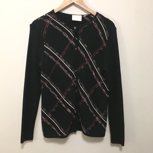 Liz Claiborne Black Diagonal Stripe Button Down Cardigan - Picture 1 of 14